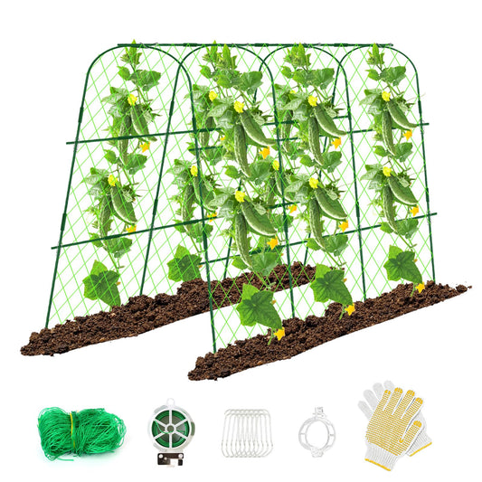 Hoyejyou 65"?48" Cucumber Trellis for Raised Bed, U-Shape Garden Trellis for Climbing Plants Outdoor, Metal Arch Vegetables Trellis, Detachable