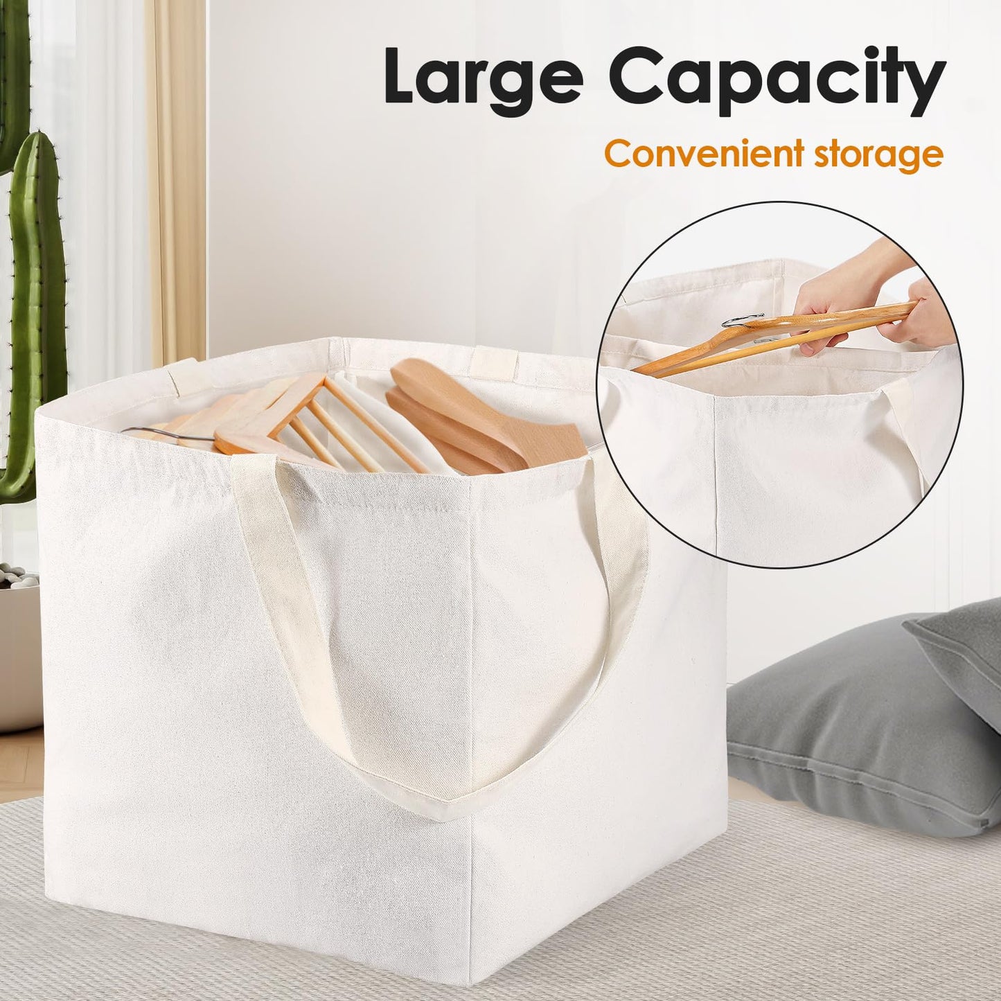 Square Hanger Storage Bag with Handles, Large Capacity Foldable Canvas Clothes Hanger Organizer Box for Wardrobe Storage Space Saving White (Square)