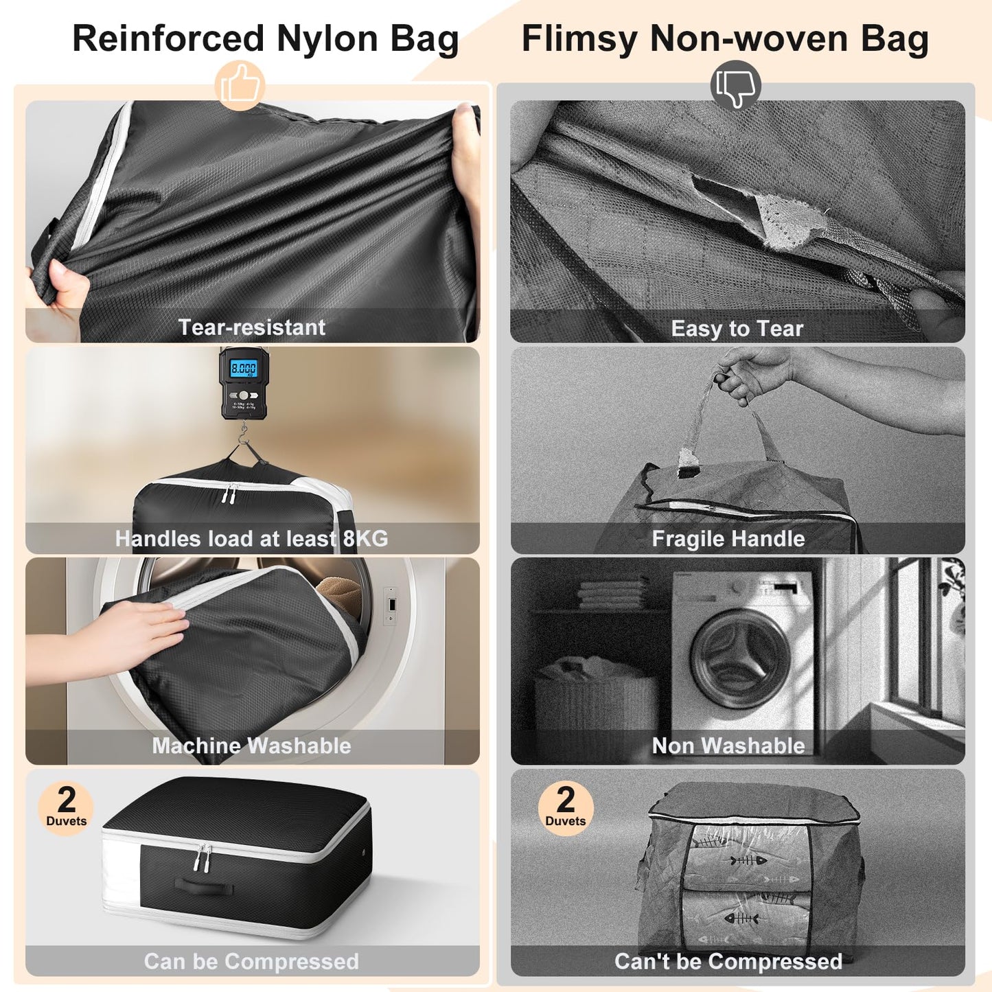 DIMJ Duvet Storage Compression Organiser Bags - 2 Pack 3-Layer Ultra Space Saving Self Compression Organiser with Clear Window