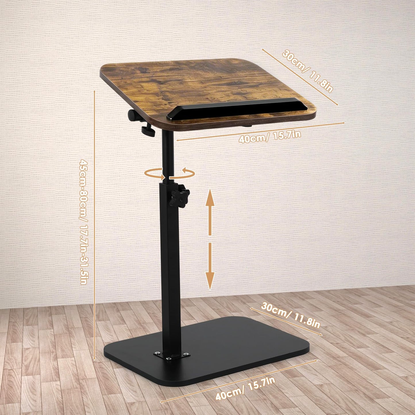 comfoyar C Shaped Side Table Adjustable Height, 360° Swivel 180° Flip Bedside Table with Slat for Sofa Bathtub