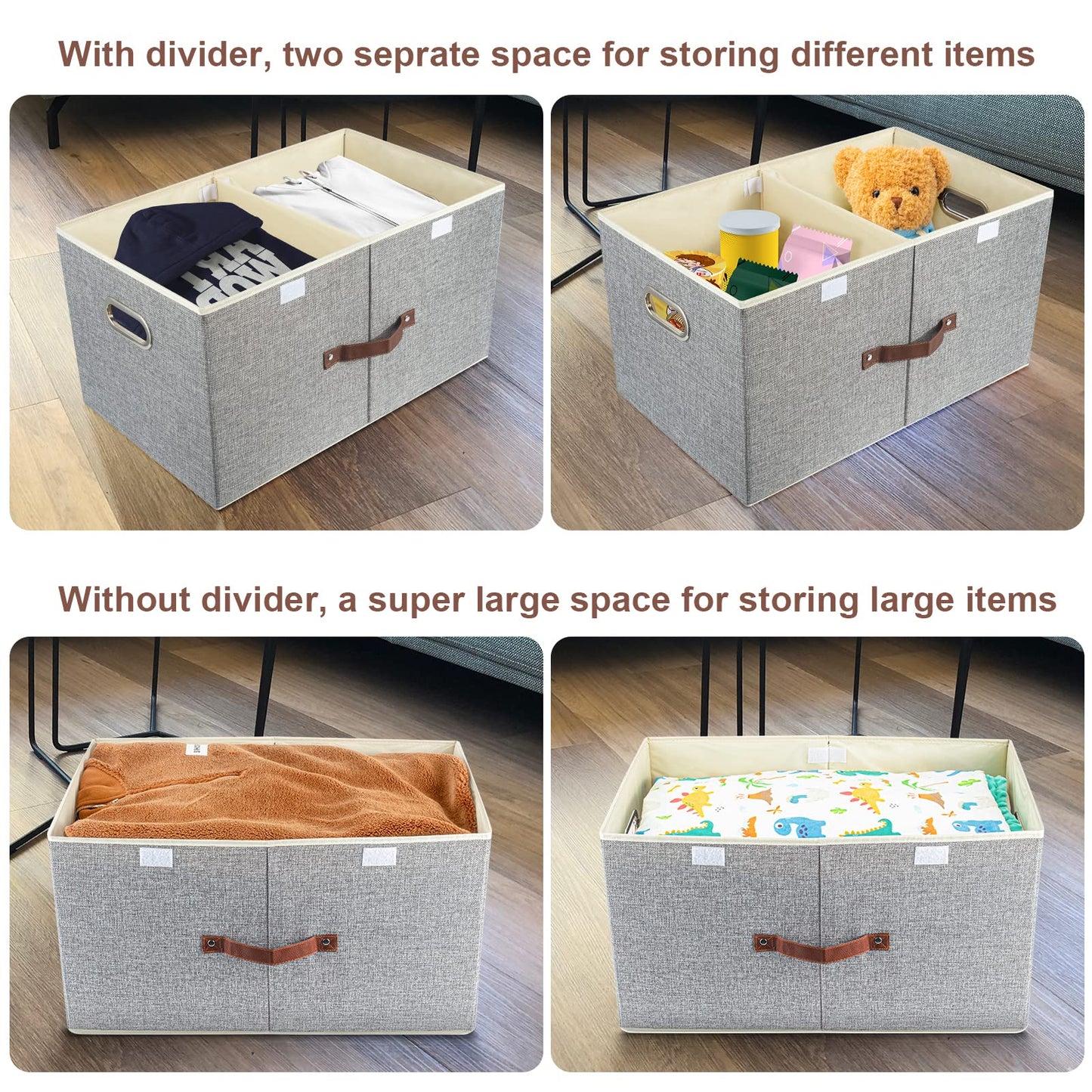 TYEERS Extra Large Storage Box with Lids and Compartments, Collapsible, Washable, Fabric Box with Lid for Clothes, Wardrobe Storage, 55x33x30 cm