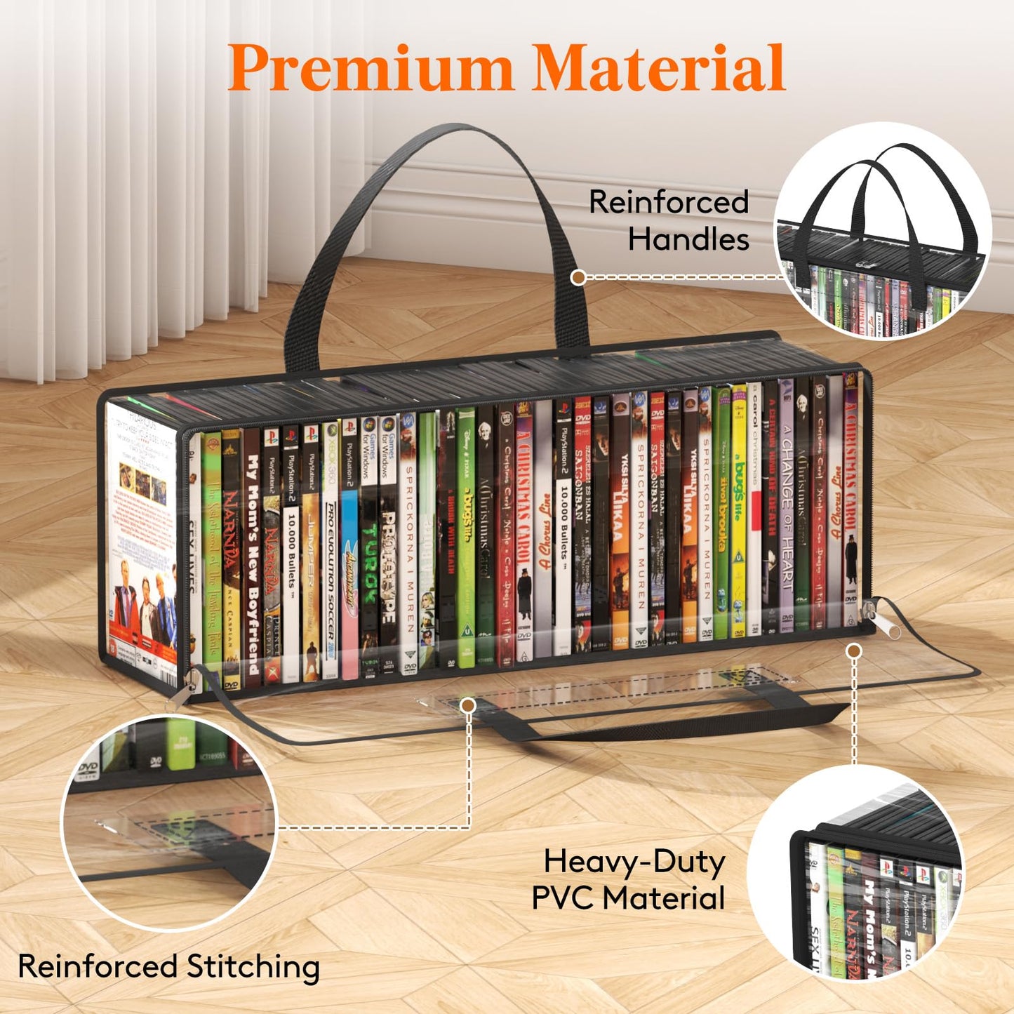 Lifewit DVD Storage Cases, Clear PVC Organizer with Handles, 6 Pcs