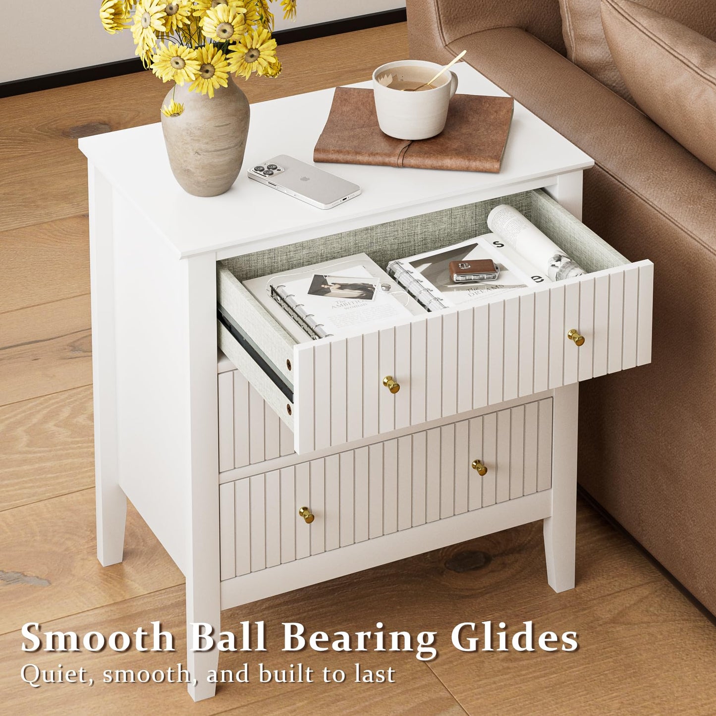 Apetaccat Large Bedside Table Bedroom, 3 Drawer Chest of Drawers, Bedside Cabinet With Metal Handles,for Bedroom Livingroom,Hallway,White