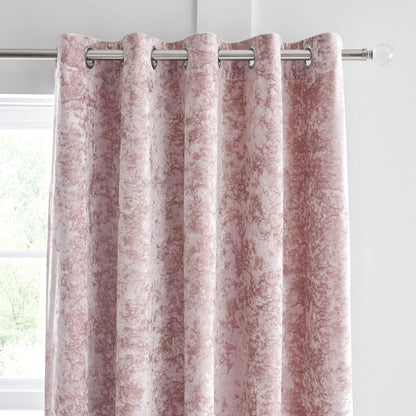 Catherine Lansfield Crushed Velvet 66x72 Inch Lined Eyelet Curtains Two Panels Blush Pink