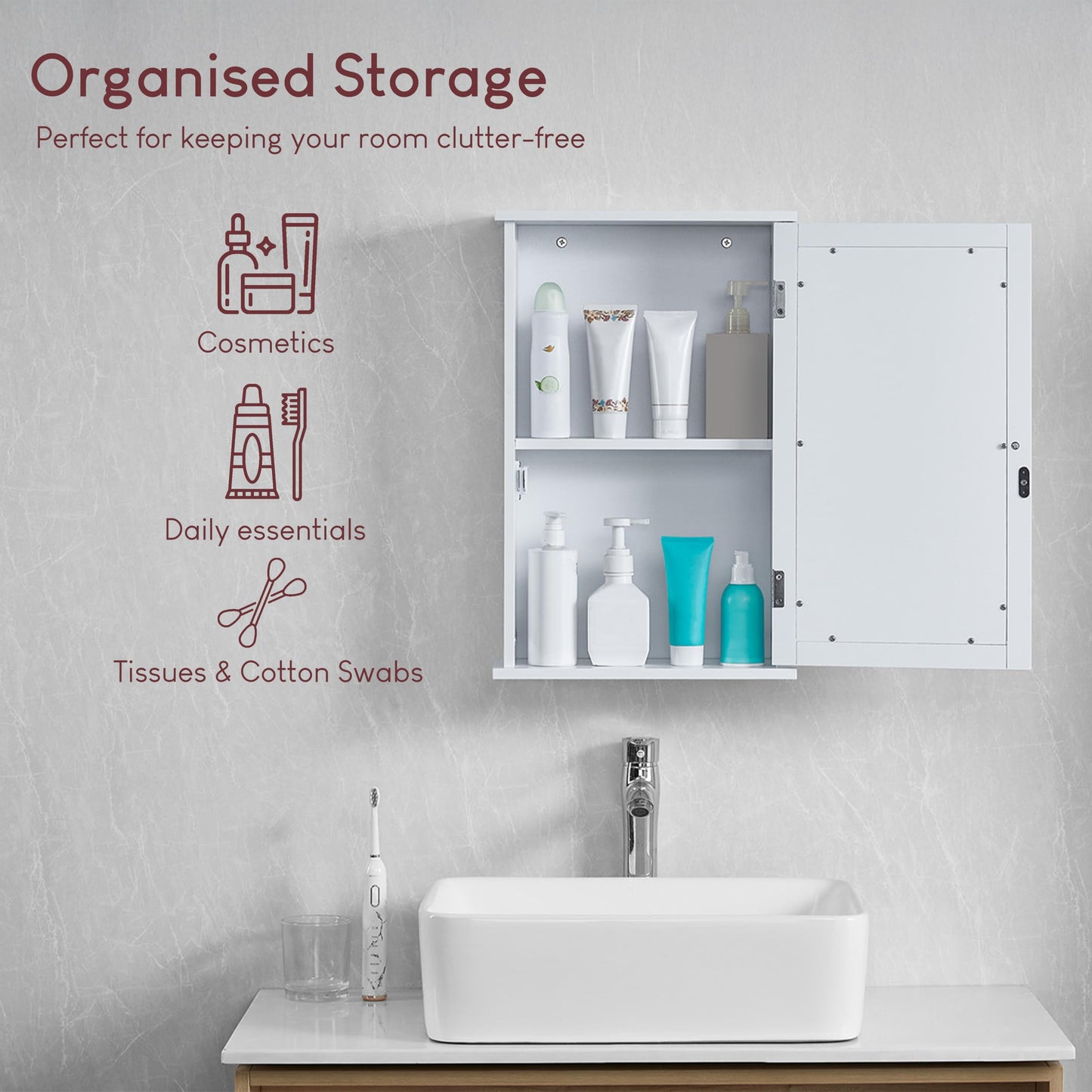 Bath Vida Priano Bathroom Cabinet Single Mirrored Door Wall Mounted, White