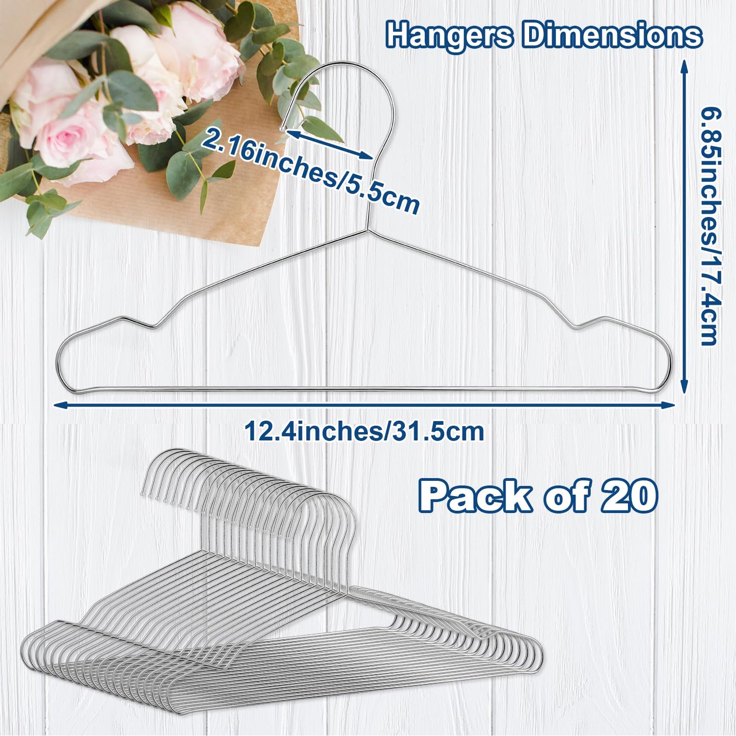 LifHap Kids Hangers,12.4 Inches Stainless Steel Heavy Duty Baby Clothing Hangers 20 Pack,Space-Saving Non-Slip Metal Wire Hangers for