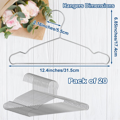 LifHap Kids Hangers,12.4 Inches Stainless Steel Heavy Duty Baby Clothing Hangers 20 Pack,Space-Saving Non-Slip Metal Wire Hangers for