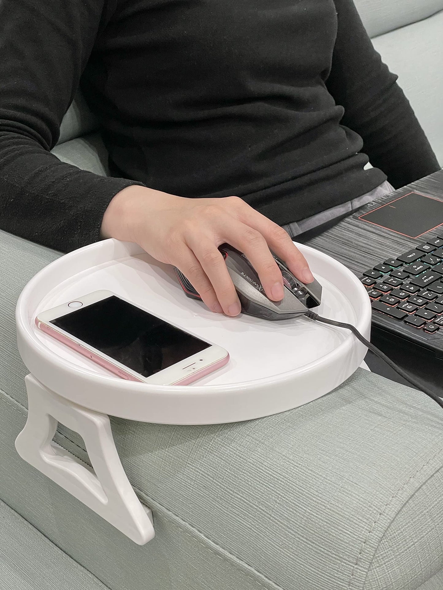 Sofa Arm Table Clip-On Tray for Drinks, Remote & Phone Holder