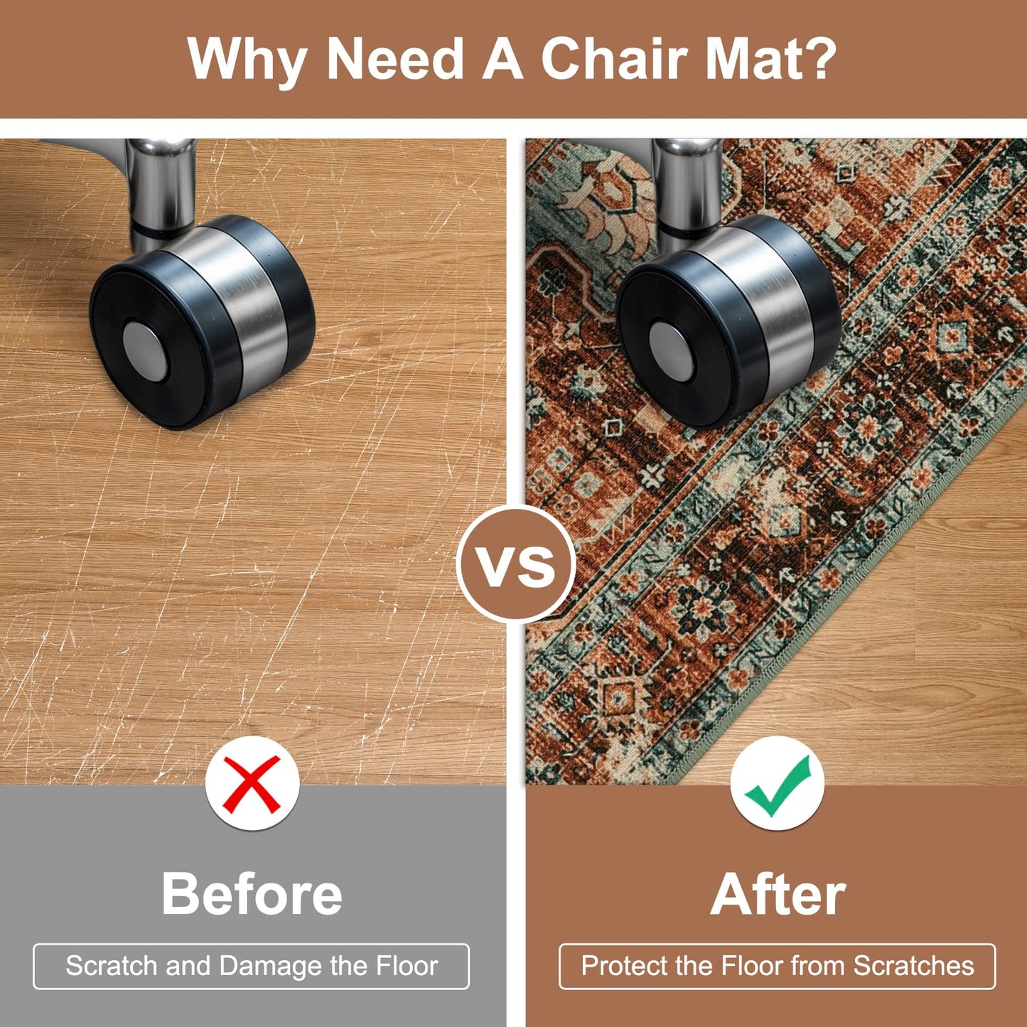 Anidaroel 48"x60" Chair Mat for Wood/Tile, Desk Chair Rug for Hard Floors, Low Pile Carpet Mat