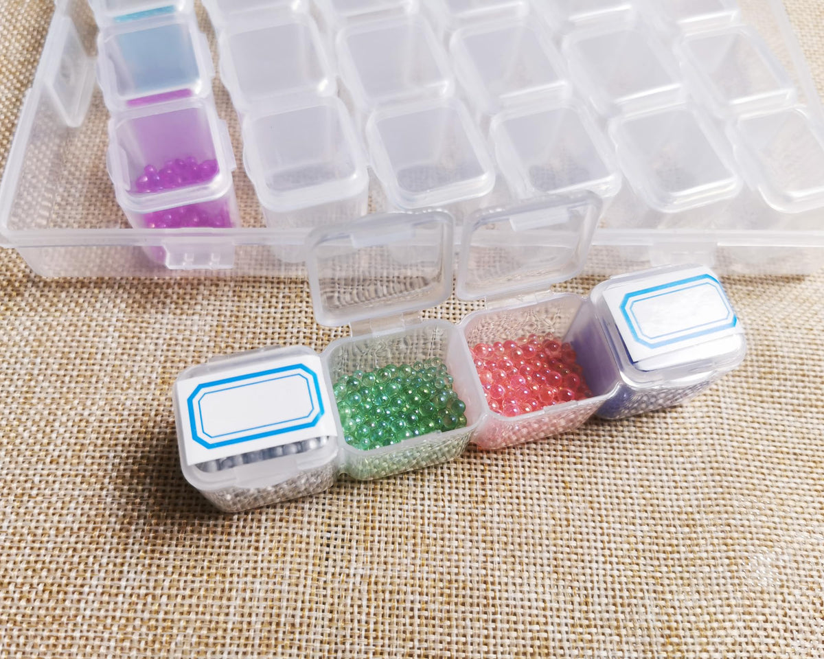 Pangmao 2 Pack 56 Grids Jewelry Storage Box Diamond Painting Box Clear Bead Plastic Storage Organizer Container Boxes with Stickers