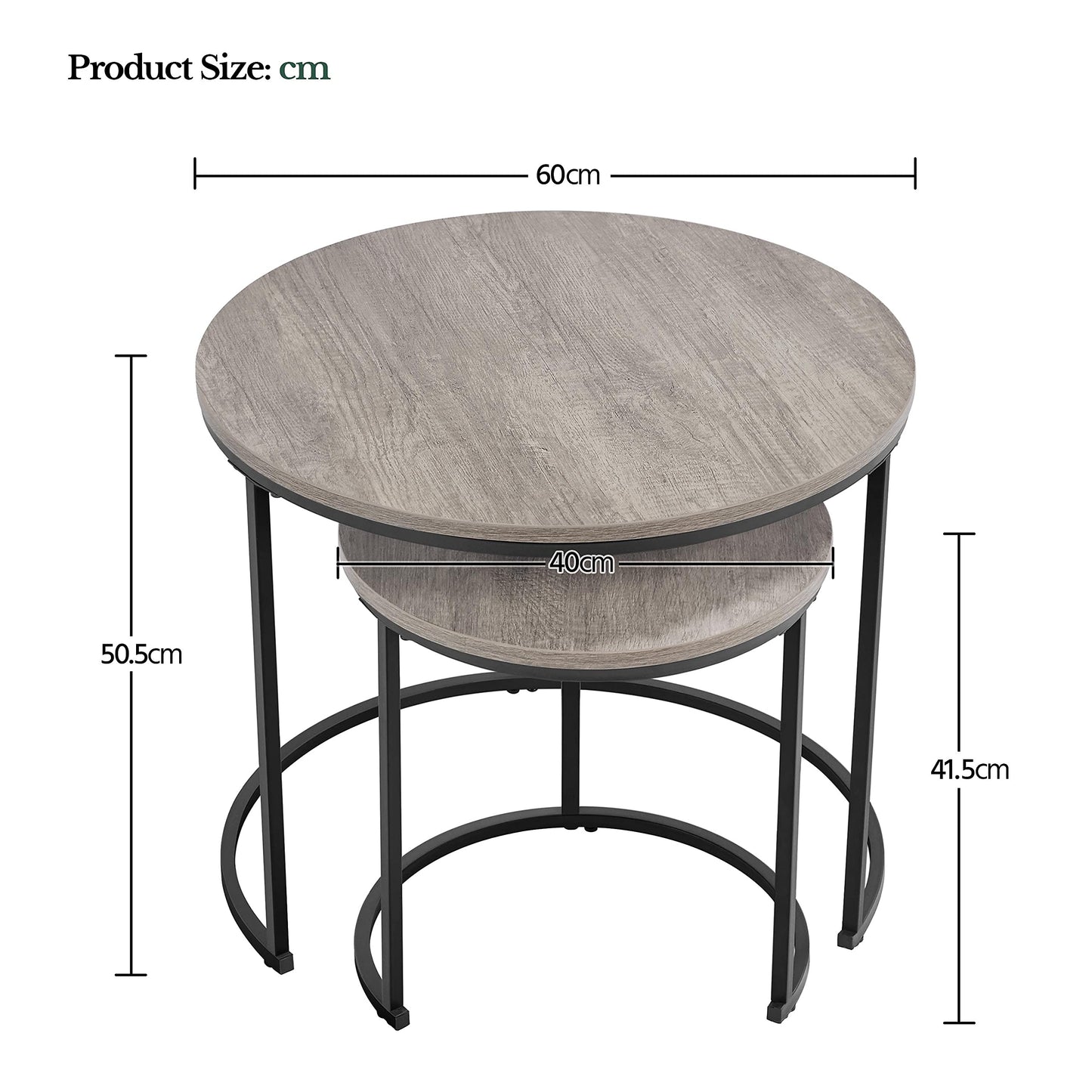 Yaheetech Round Nesting Coffee Tables Set of 2, Grey Wood Effect