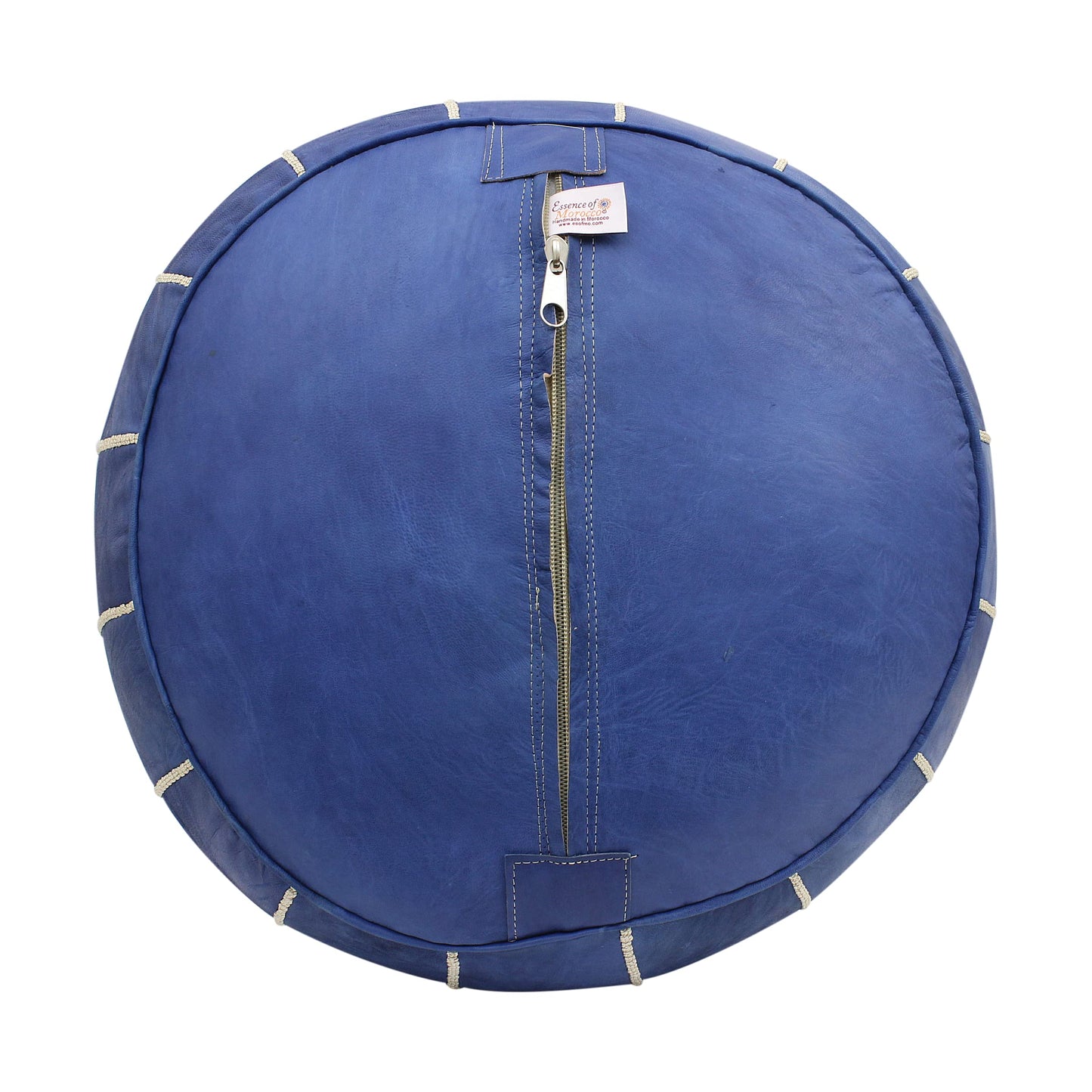 ESSENCE OF MOROCCO Moroccan Pouffe Pouf Footrest Footstool Ottoman Real Leather Indigo Blue Handmade Hand-stitched with Embroidered Marrakech Design
