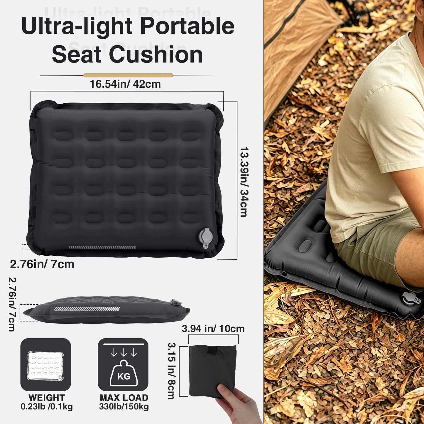 Plliocse Inflatable Seat Cushion,Lightweight Self-Inflating Seat Cushion,Memory Foam Waterproof Air Cushion for Airplane Travel Camping Backpacking