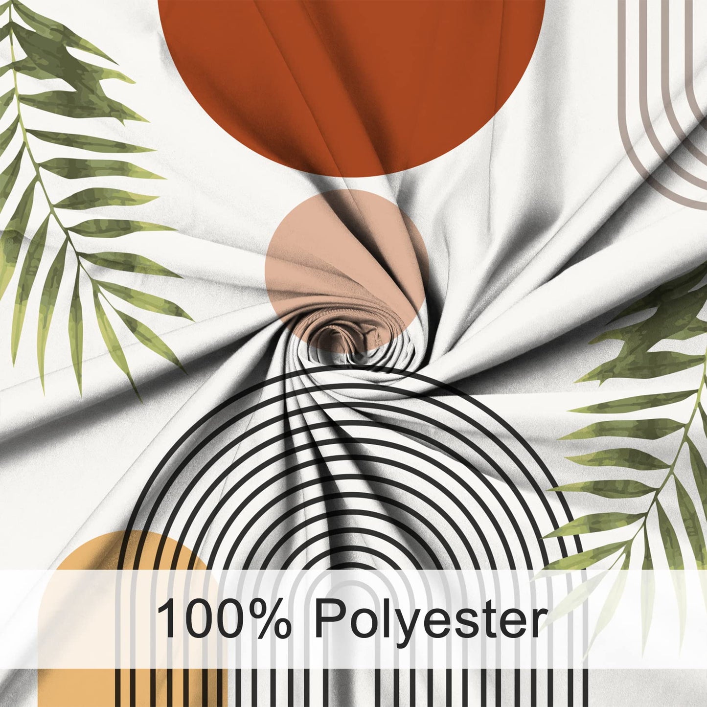 MIRRORANG Boho Abstract Geometric Shower Curtain with 12 Hooks, Mid Century Fabric Shower Curtain for Bathroom,Leaves Plant Modern Shower Curtain
