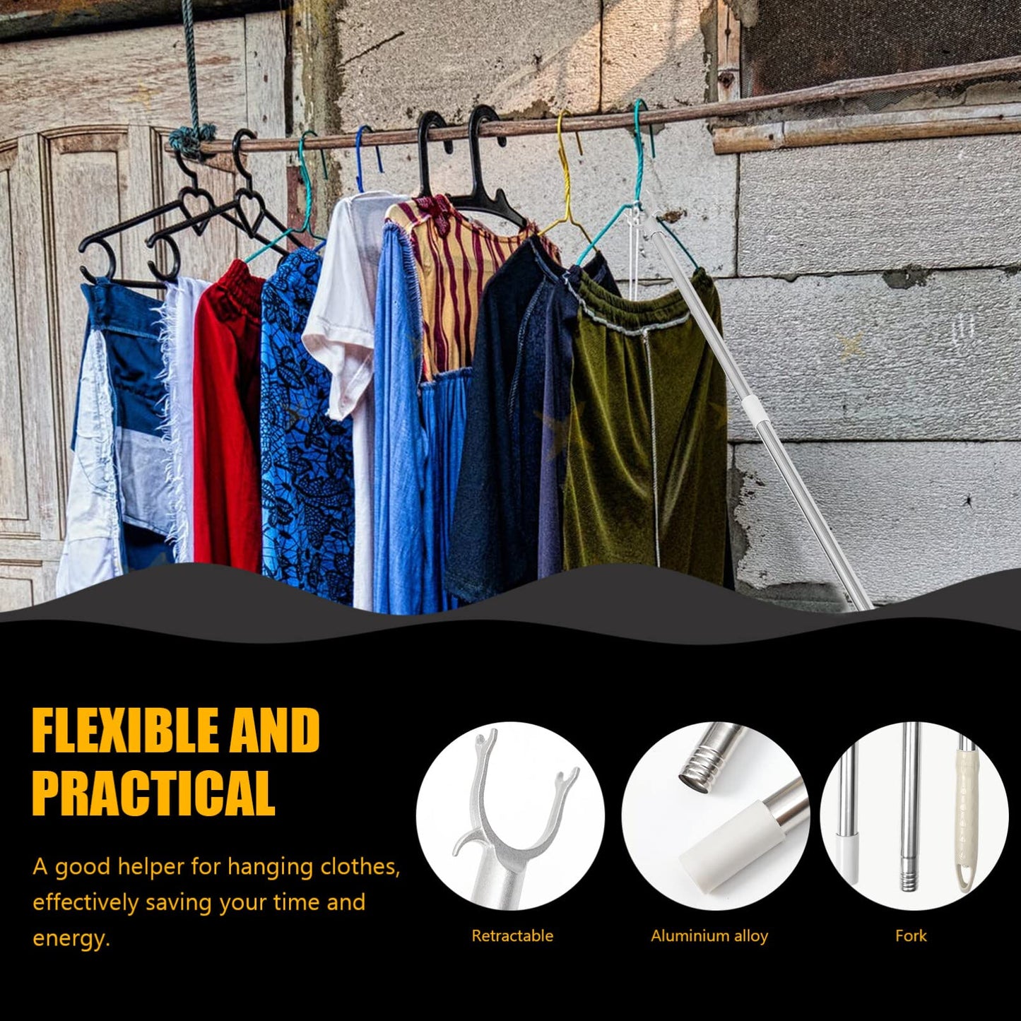 Angoily Adjustable Clothesline Pole Clothes Hook Pole for Wardrobe Garment Reach for Balcony Laundry Drying Splicable Clothes Rod for Hanging and