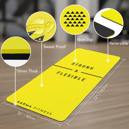 Large Exercise Mat  Extra Wide & Extra Thick Yoga Mat (183cm x 80cm x 10mm), TPE Fitness Mat with Free Carry Straps, Perfect for HiiT Home Workouts &
