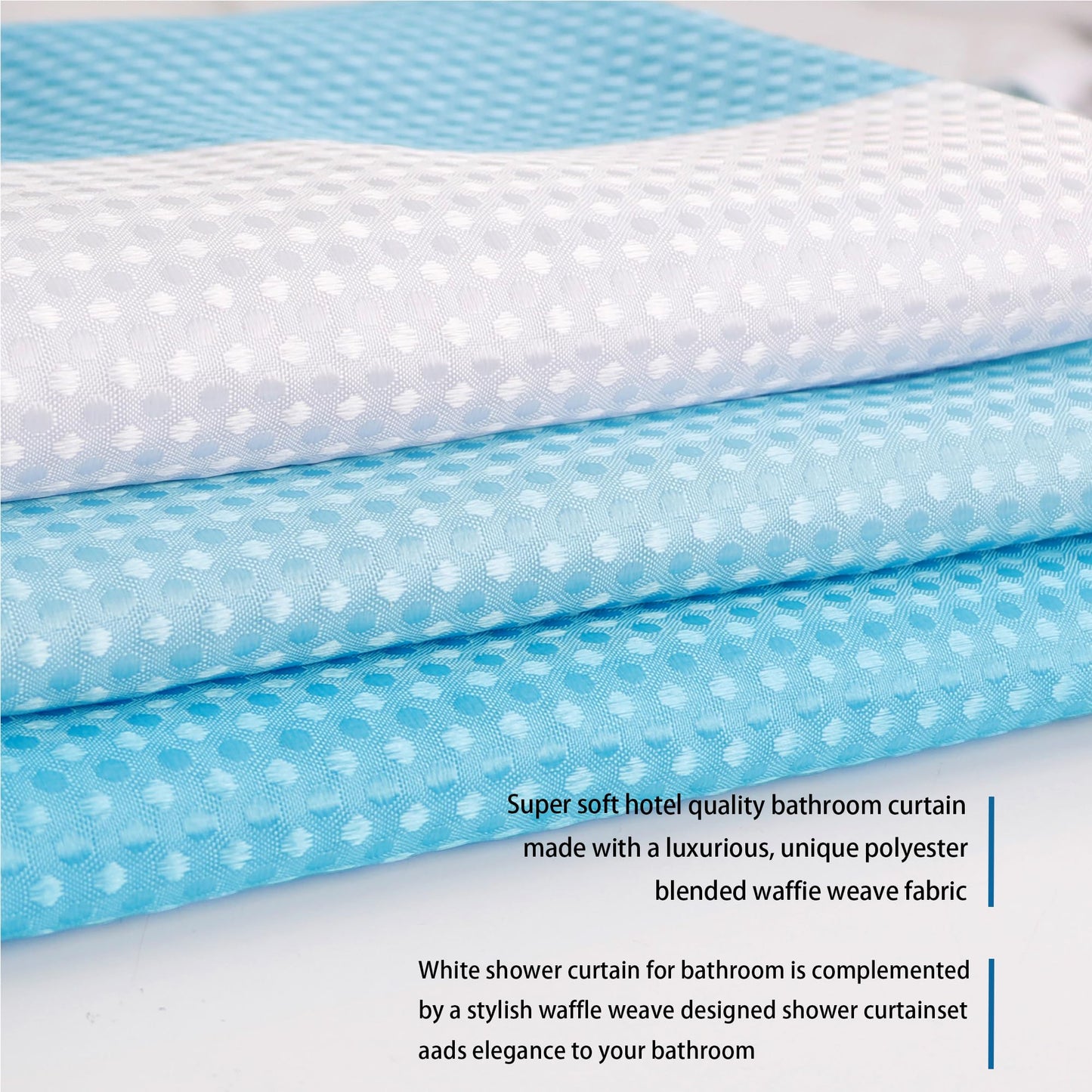 maifey Shower Curtain for Bathroom, Waffle Fabric Heavy Duty Waterproof Wet Room Blue Shower Curtains Heavy Duty Bath anti-fouling with 12 Hooks 180