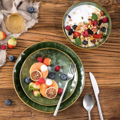 Ceramic Round Dessert Salad Plates - 8 Inch Dessert Plates, Set of 6, Microwave, Oven, and Dishwasher Safe, Scratch Resistant, Porcelain Fluted