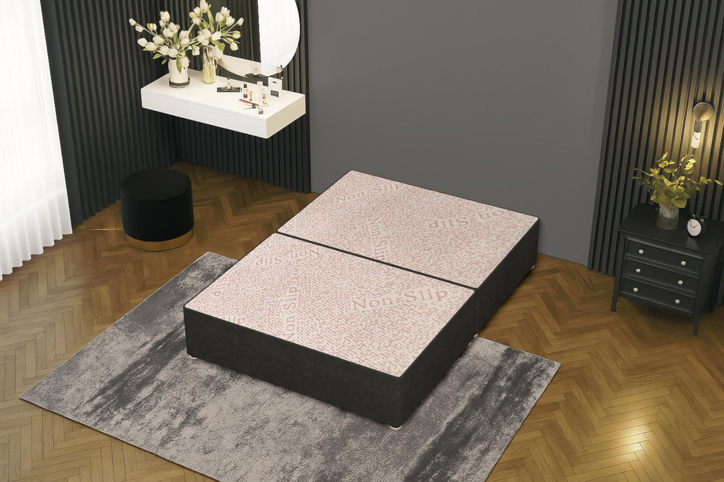 Bed Centre Bliss Grey Linen Divan Base with Optional Drawers and Headboard (5FT King, No Drawers No Headboard)