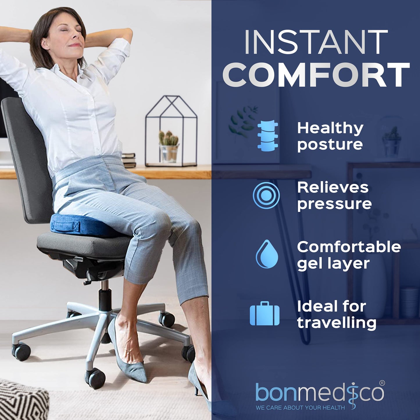 Gel Seat Cushions for Pressure Relief – Non-Slip Memory Foam Coccyx Cushion for Tailbone Pain Relief, Orthopaedic Seat Cushion for Office Chair & Car