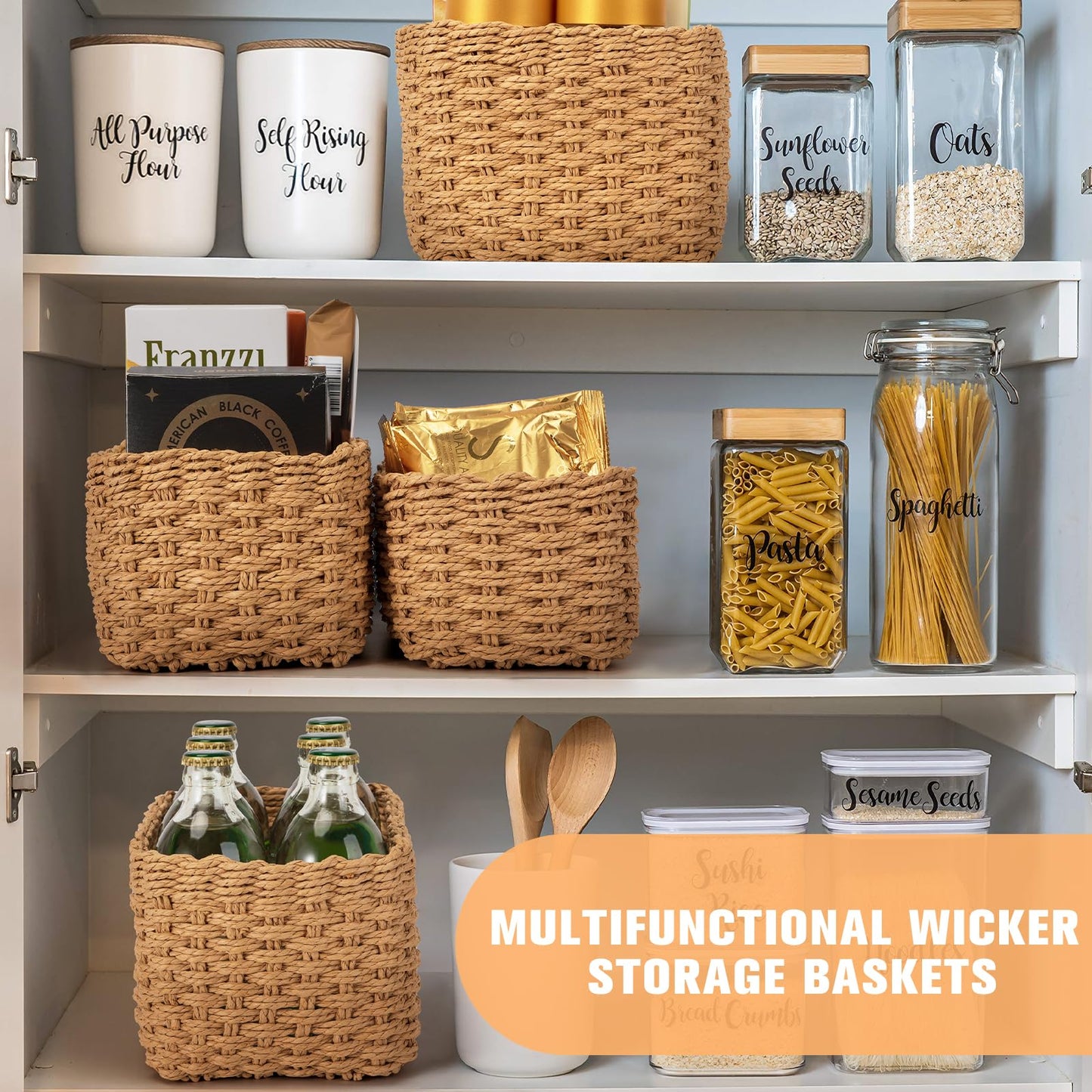Storage Baskets, Revivoer Set of 4 Wicker Basket for Shelves Closet Organizer, Wicker Hamper Empty for Gifts Toys Books