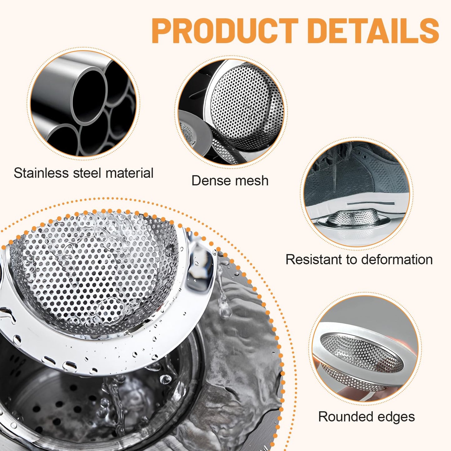 4Pcs Sink Strainer, Stainless Steel Kitchen Sink Strainer Plug, Stainless Steel Sink Drain Strainer
