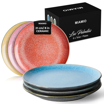 MIAMIO ? Set of 6, 21 cm Dinner Plates, Ceramic Plates, Kitchen Plates, Plate Sets ? Microwave Safe Plates, Oven and Dishwasher Safe ? Las Palmitas