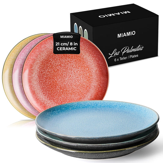 MIAMIO ? Set of 6, 21 cm Dinner Plates, Ceramic Plates, Kitchen Plates, Plate Sets ? Microwave Safe Plates, Oven and Dishwasher Safe ? Las Palmitas