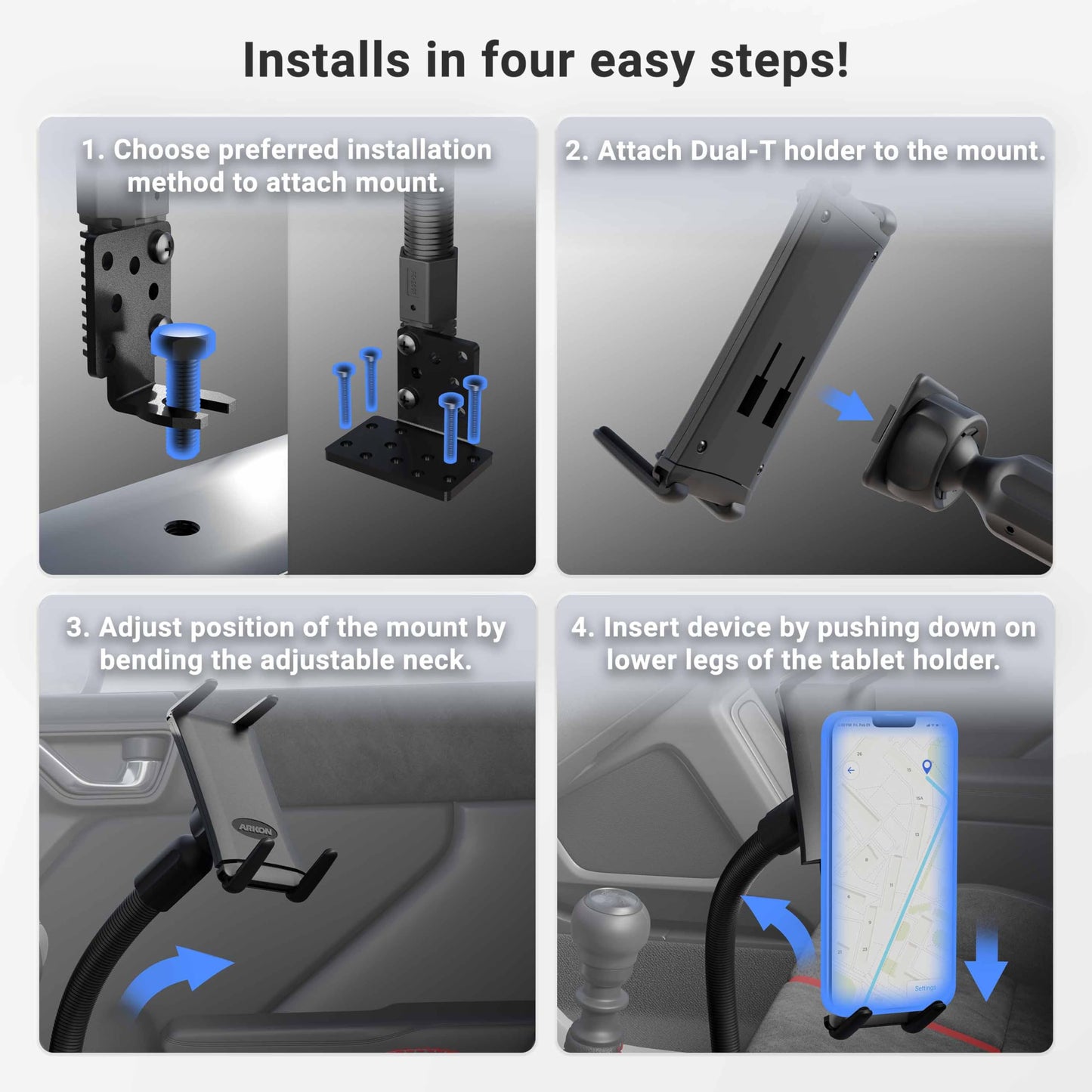ARKON Car Seat Rail or Floor Mount Holder for iPad Mini or iPhone Xs Max XS XR X Retail Black, IPM688