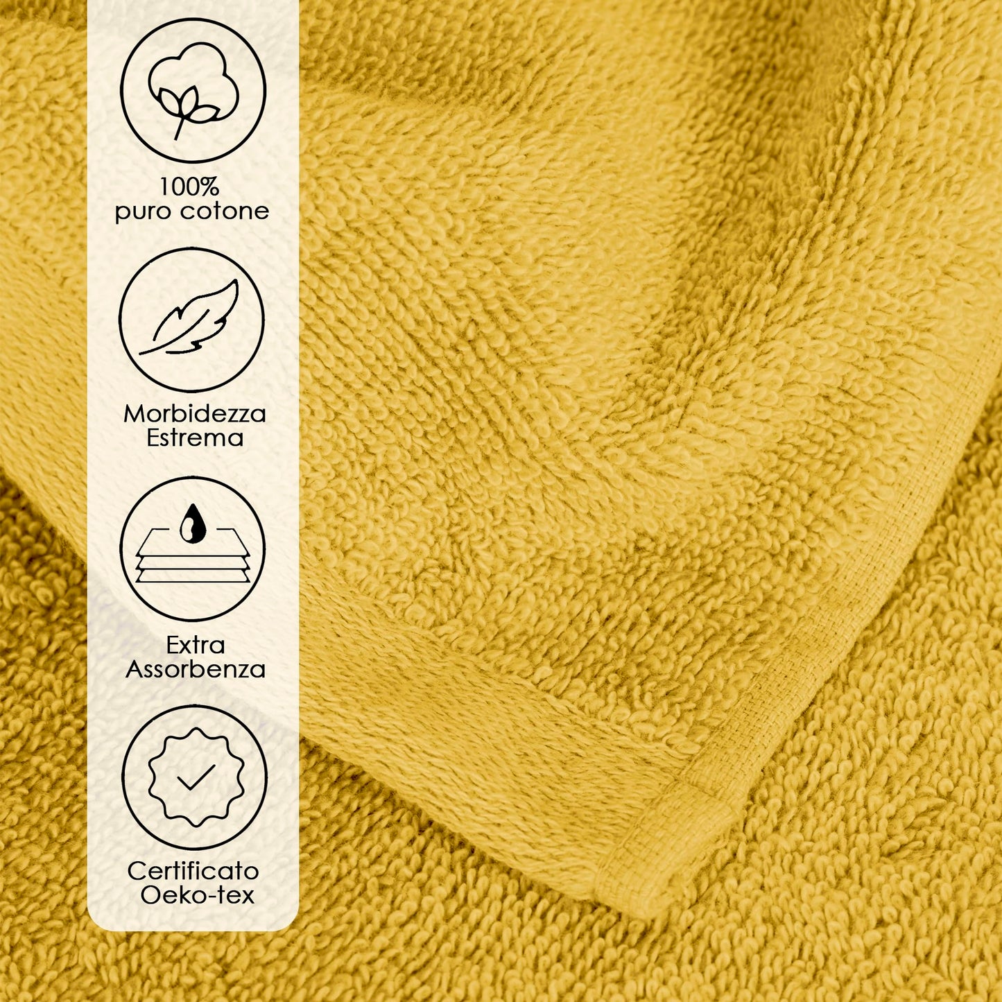 Ruggeri, Set 3 Piece Hand Towel Set, 50x100 cm, Soft Cotton, Yellow