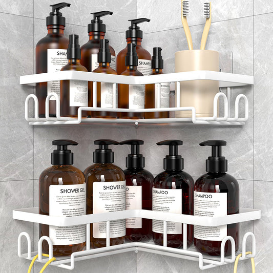 Diwoker Corner Shower Caddy, Adhesive Bathroom Storage, Rustproof Shower Shelf No Drilling, Bathroom Organizer (White, 2 - Pack)