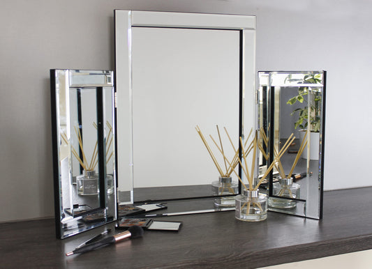 Marco Paul Interiors Modern Tri-Fold Glass Mirror - Stylish Folding Dressing Table Mirror for Home, Bedroom, Bevelled, Vanity Mirror Perfect for