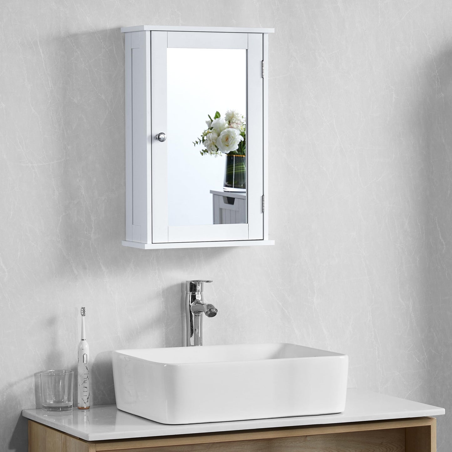 Bath Vida Bathroom Cabinet Single Mirrored Door Wall Mounted, White