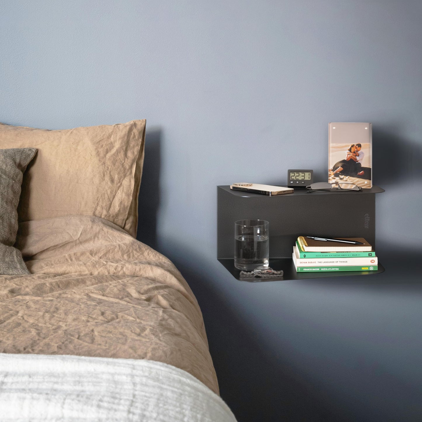 etterr Bedside Table, Side Table, Black Bedside Tables, Bedside Tables, Bedroom Bedside Tables (2 Units, Black, 38 x 20 x 18 cm)