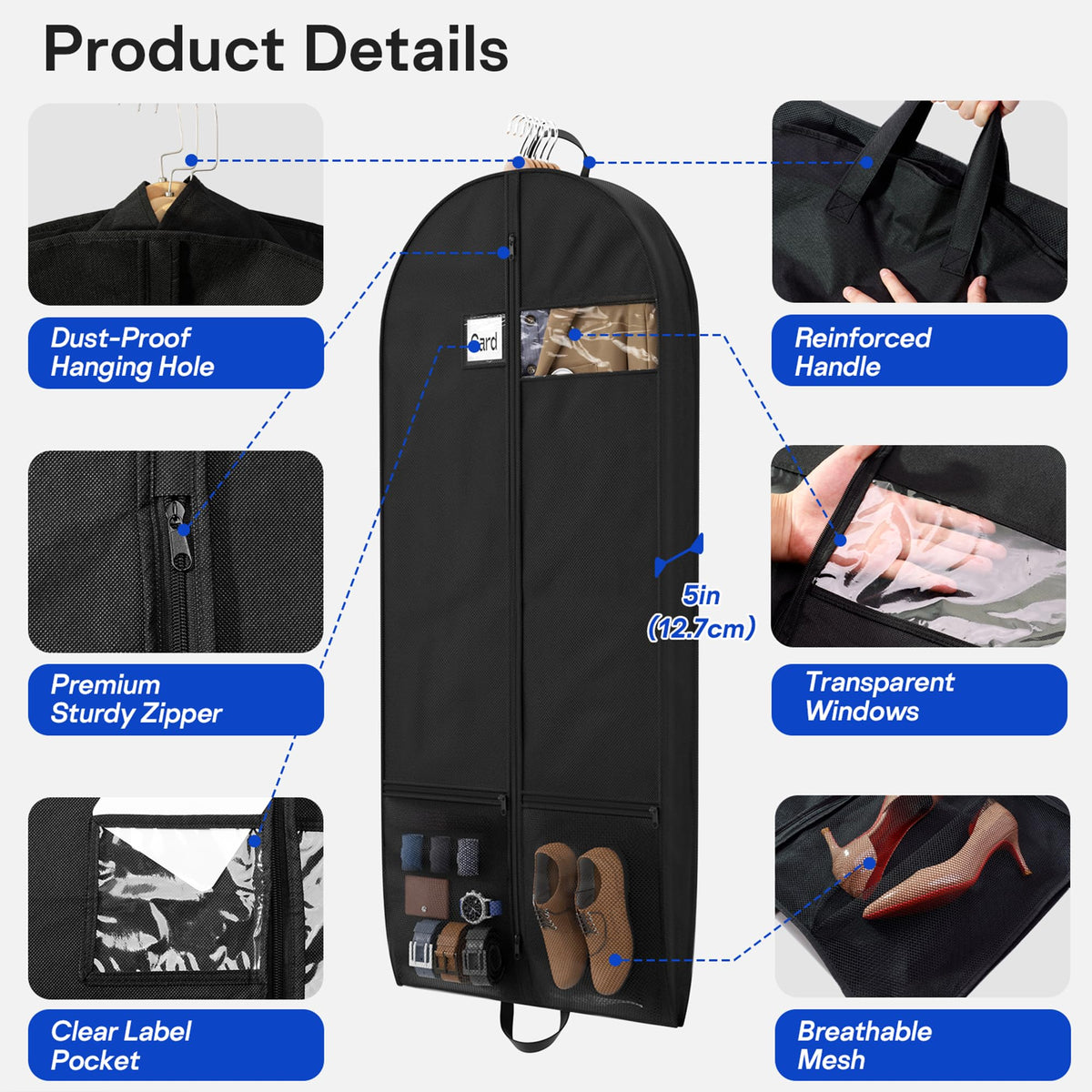 Suit bags for Travel, Dress Bag, Garment Bags for Hanging Clothes, Clothes Covers Protector Bags for Shirts, Coats, Dresses, Cosplay