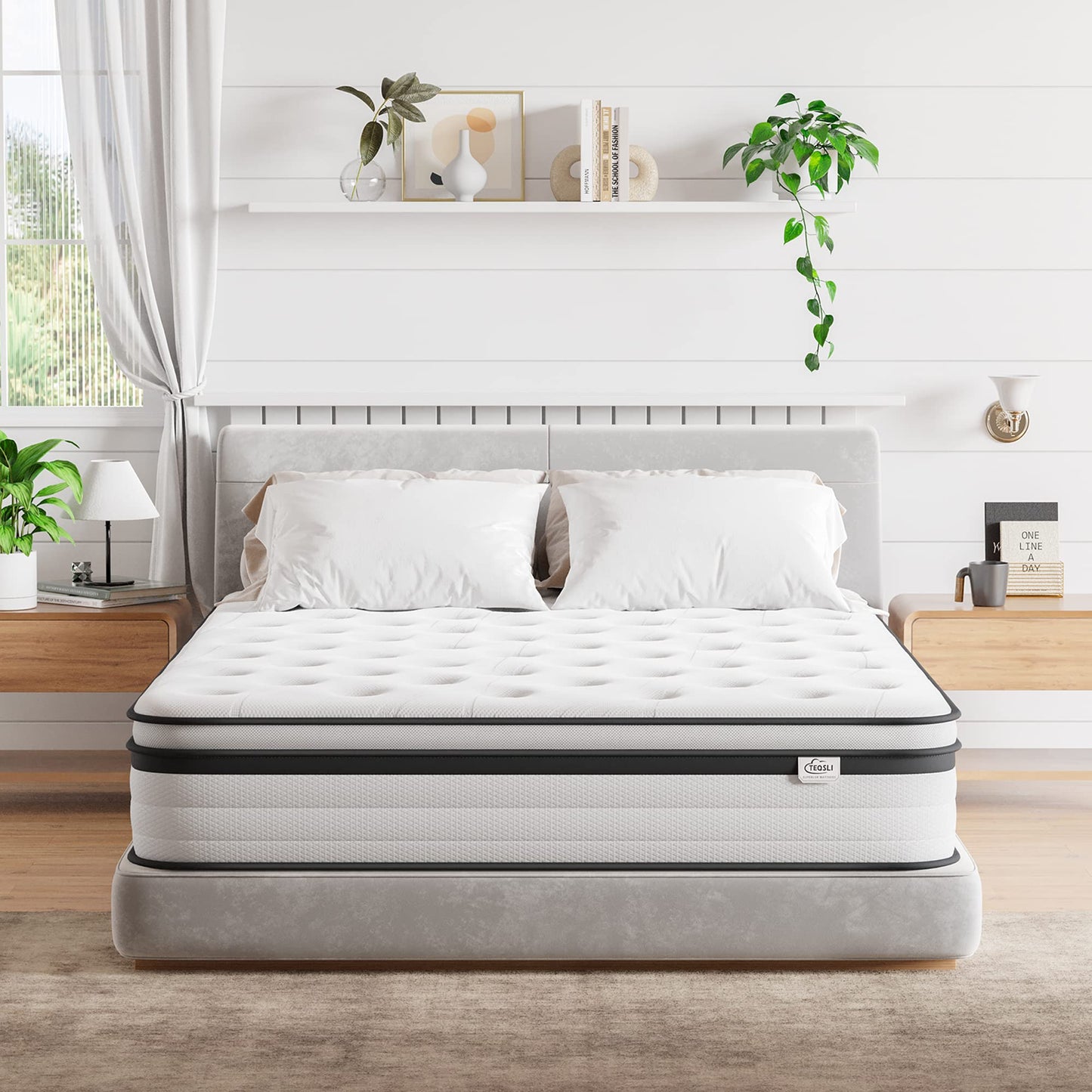 TeQsli Double Mattress 4FT6 Memory Foam Spring Hybrid Mattress 27CM