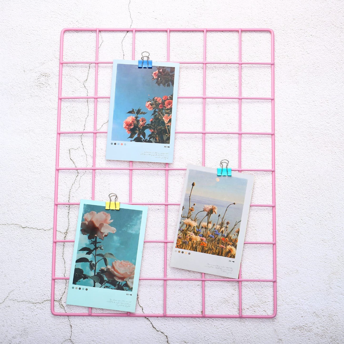 PATIKIL 16"x12" Wire Grid Panel, 2 Pack Wall Grid Decorative Panels Board Photo Pictures Display Decor Hanging Organizer for Home Office, Pink