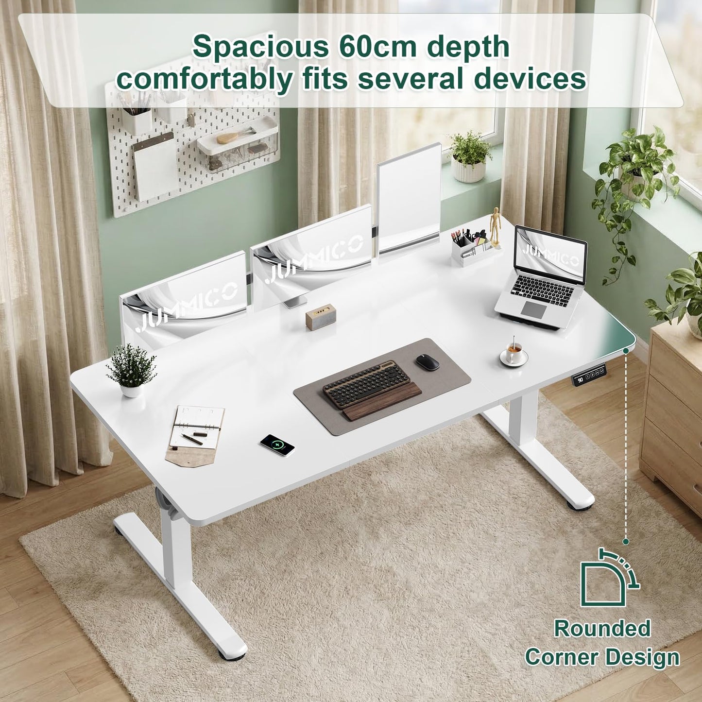 JUMMICO Electric Standing Desk 100 x 60 cm Home Office Height Adjustable Desk, Computer Lift Table with Smart Panel