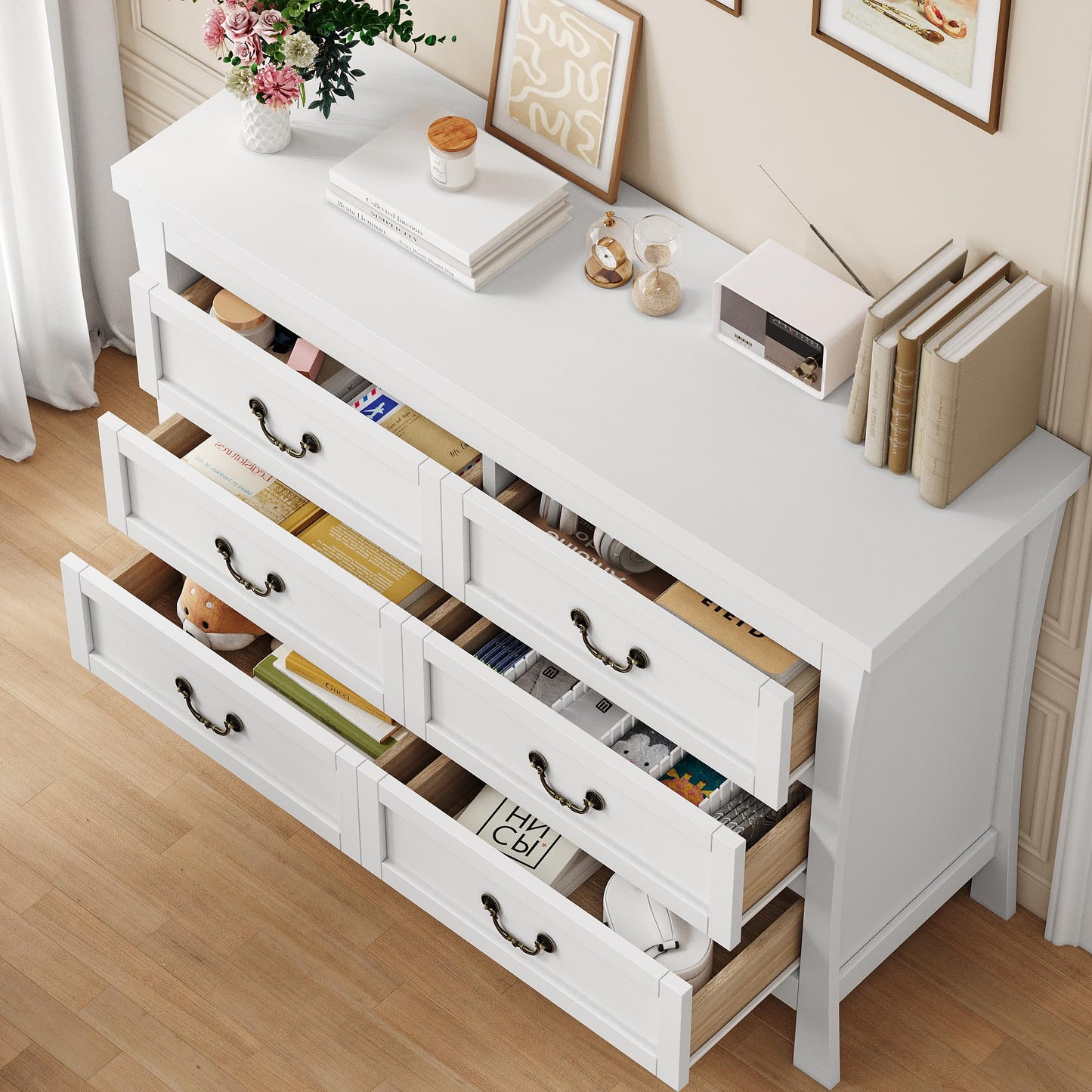 Feonase Chest of Drawers Bedroom,6 Drawers For Large Storage Space Modern Wooden,MDF Bedroom Cabinet Furniture,120x 40x80cm White