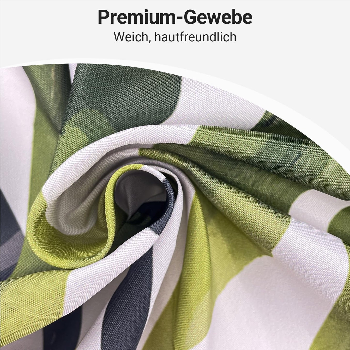 Lerores Shower Curtain, 160 x 160 cm, Green Leaves Line, Weighted Hem, Anti-Mould Textile, Water-Repellent
