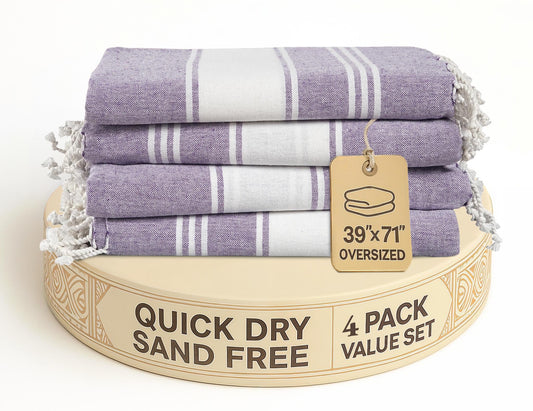 LANE LINEN Beach Towels 4 Pack Oversized - Cotton Rich Turkish Towel Set, Pre-Washed Oversized Beach Towel, Quick Dry Beach Towels For Travel, Large