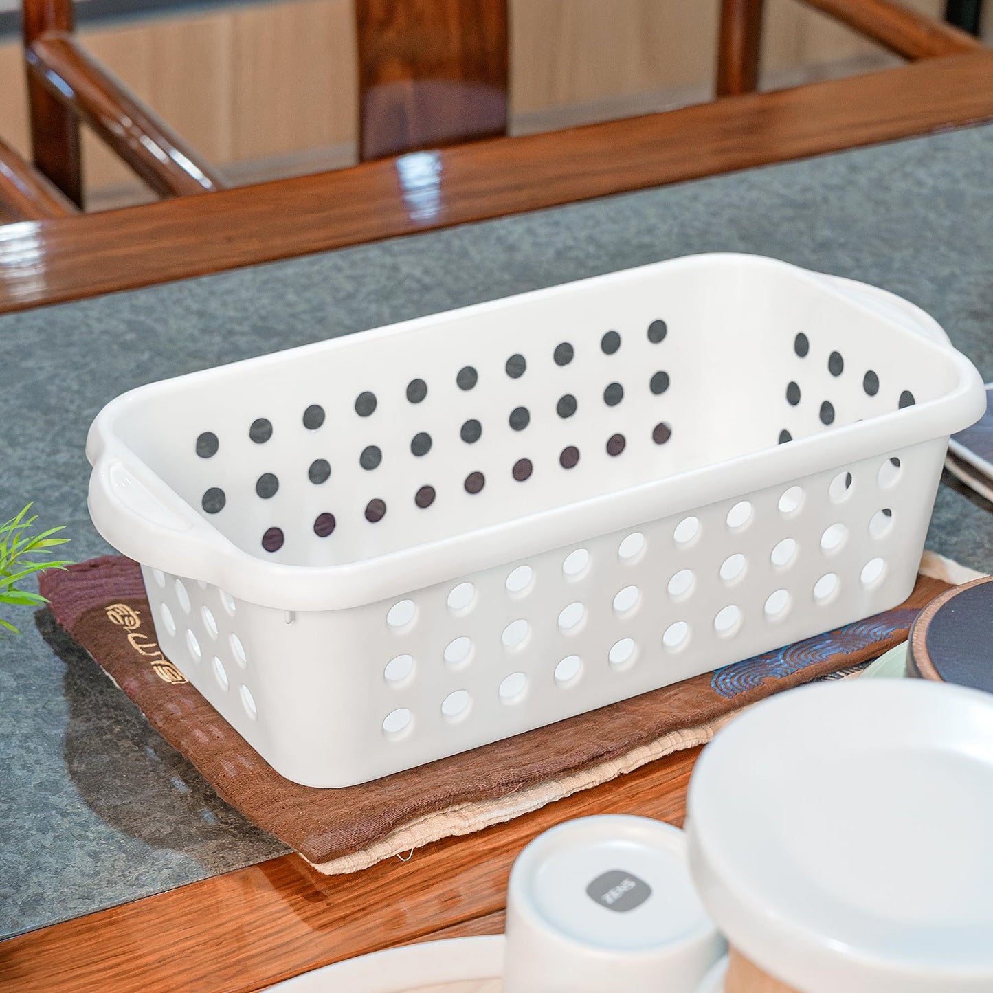 Cetomo Plastic Storage Baskets with Handle, Storage Boxes, Shelf Basket Organizer with Hole, Open Top Storage Bin for Shelves Home Kitchen Office