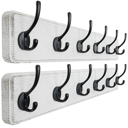 Dseap Wall Mounted Coat Rack: 60cm Long, Patented, Heavy-Duty, 6-Double-Hooks Wooden Hanger Rail for Winter Coats, Hat, Jacket, Clothing