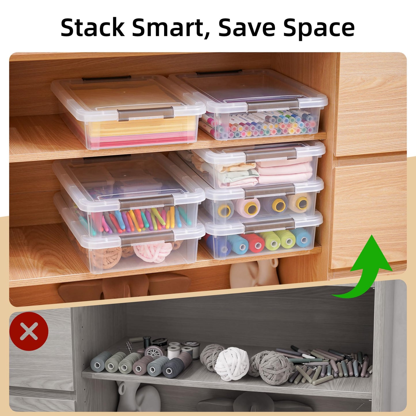 Citylife 5Pack Craft Storage Boxes, 4.5L A4 Plastic Storage boxes with Lids, Handles, Transparent Stackable Craft Organiser for Document, Book
