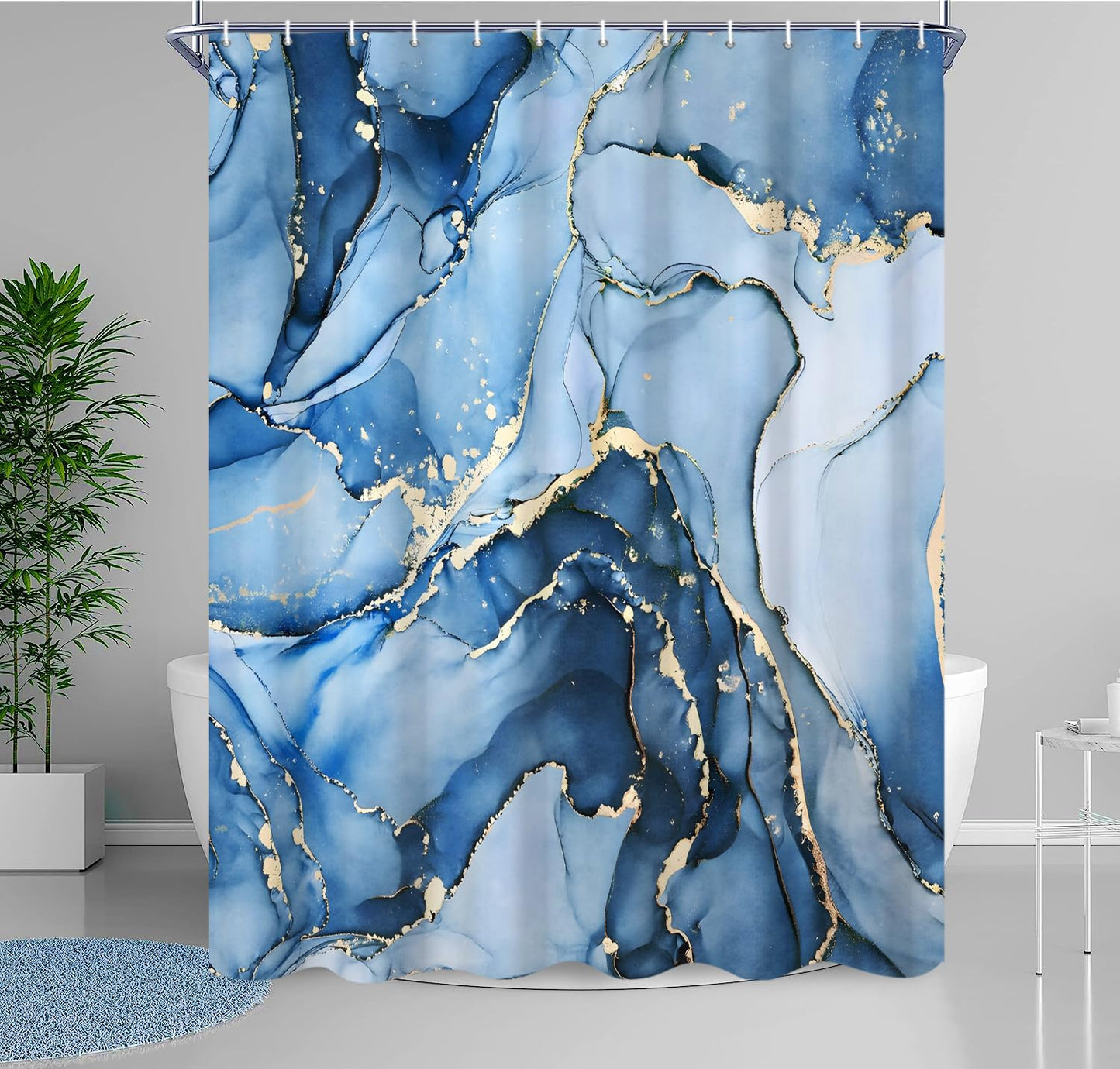 GCIREC Shower Curtain, 180x180cm, Blue Ombre Modern Abstract Art Marble Waterproof Fabric Machine Washable Bathroom Curtain with Hooks