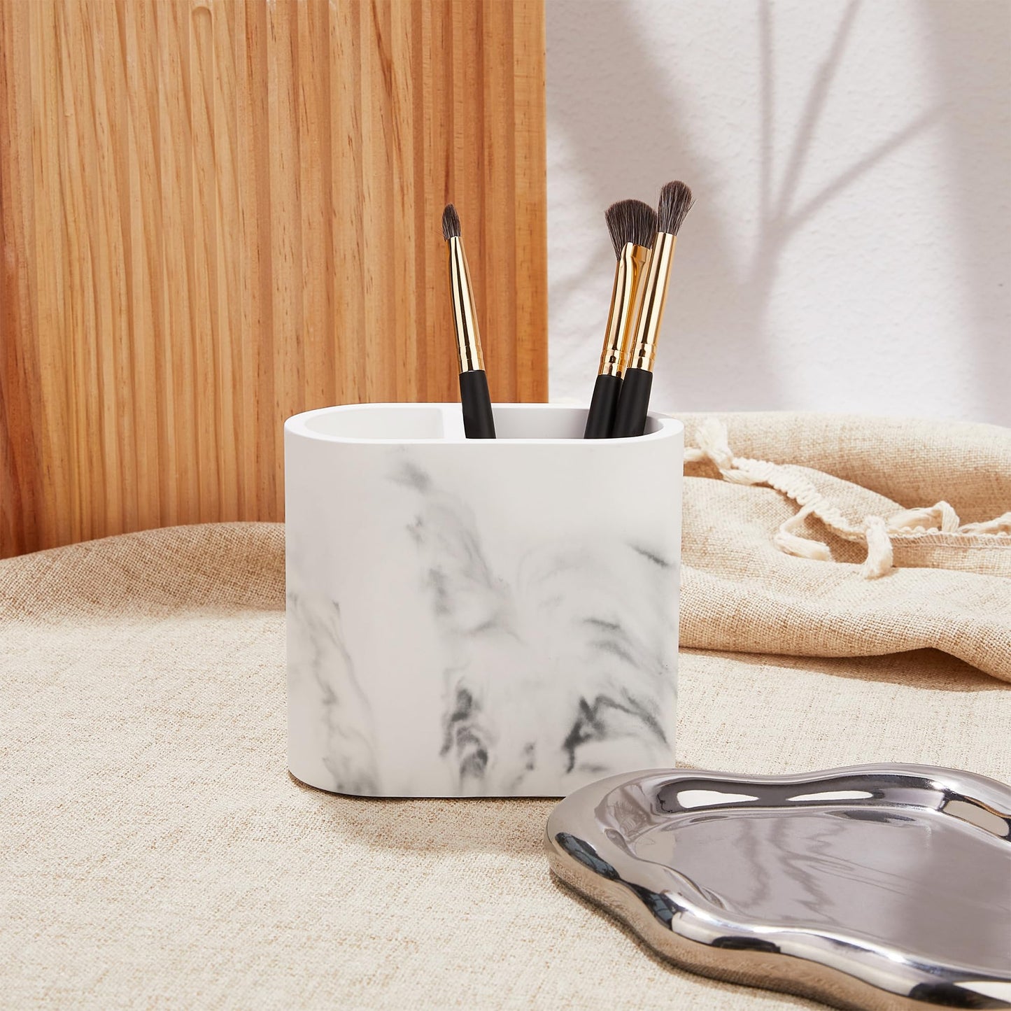 Diatomite Toothbrush Holders for Bathrooms, Electric Tooth Brush and Toothpaste Holder for Bathroom Countertop, Marble White Bathroom Accessories