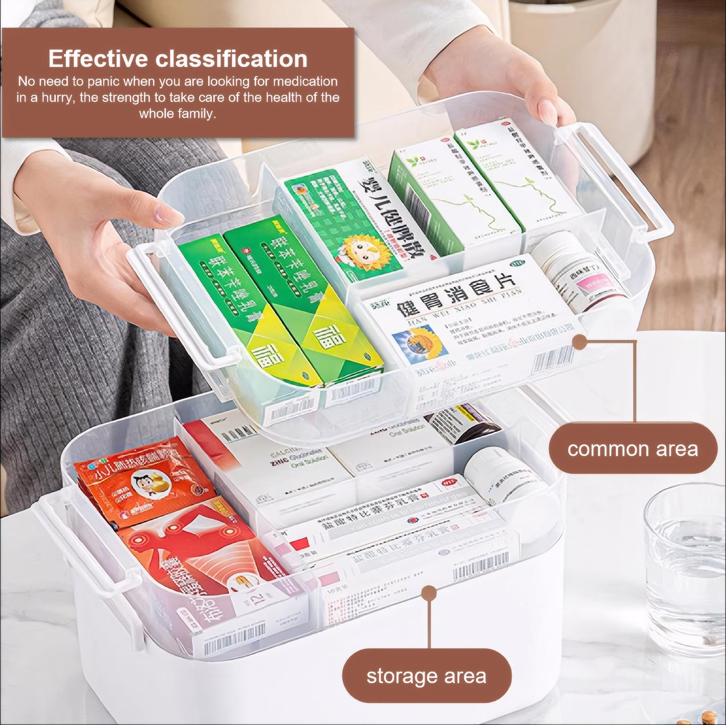 Medicine Storage Box,Lockable Plastic Medicine Box Medication Case,2-Layer Multi Grid First Aid Boxes,Portable Storage Organiser Large Medical
