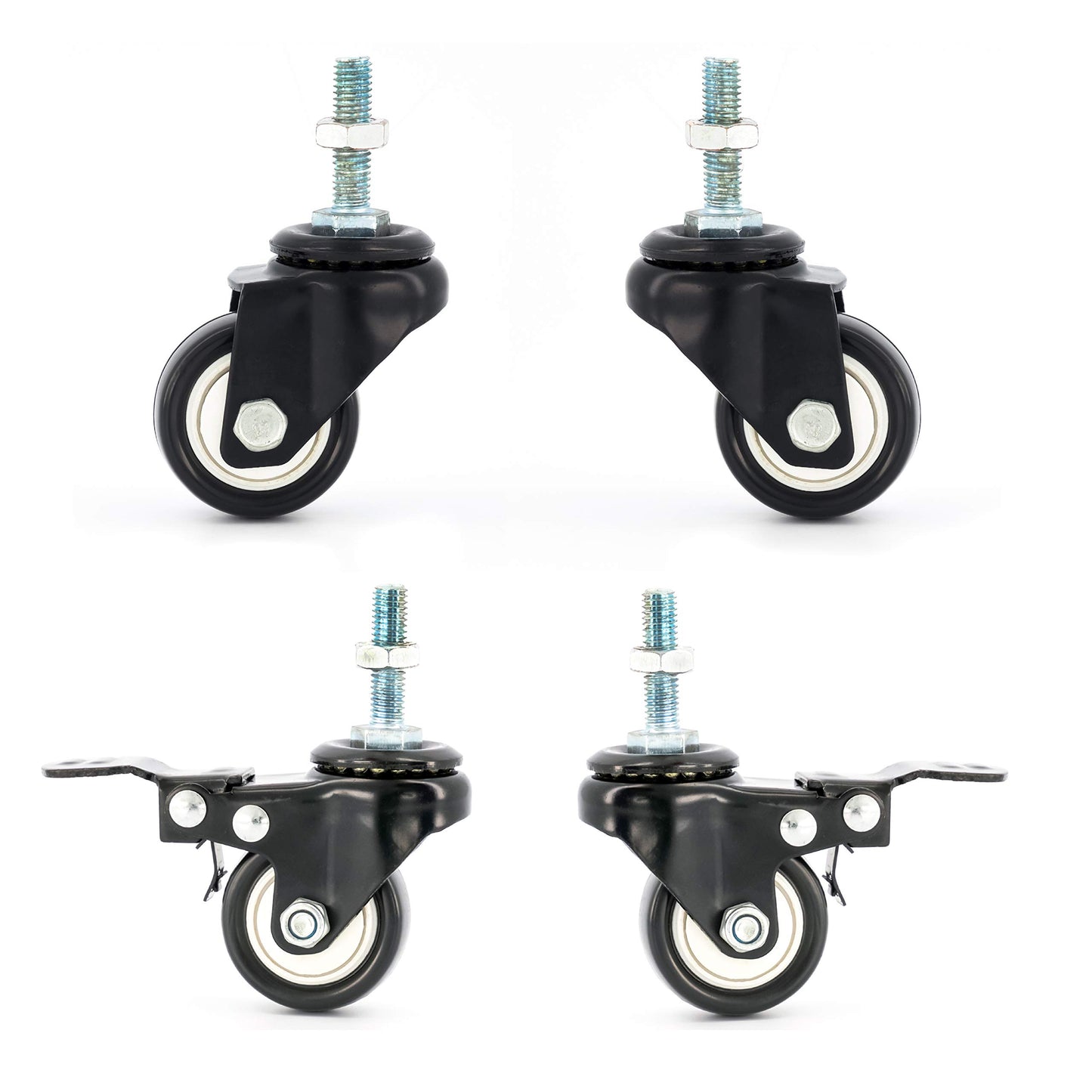 4 x Castor Wheels by FPM Direct Heavy Duty 200Kg Load Rating 40mm PU Rubber Swivel Castors with Brakes in Black, M8 Thread Fixing Nuts Included Trunk