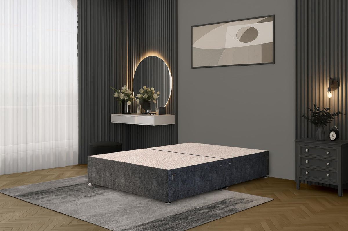 Bed Centre Flexby Divan Bed Base Only with 2 Drawers Same Side, No Headboard - Available in 3FT, 4FT, 5FT & 6FT 3FT Single, Tweed Charcoal Fabric