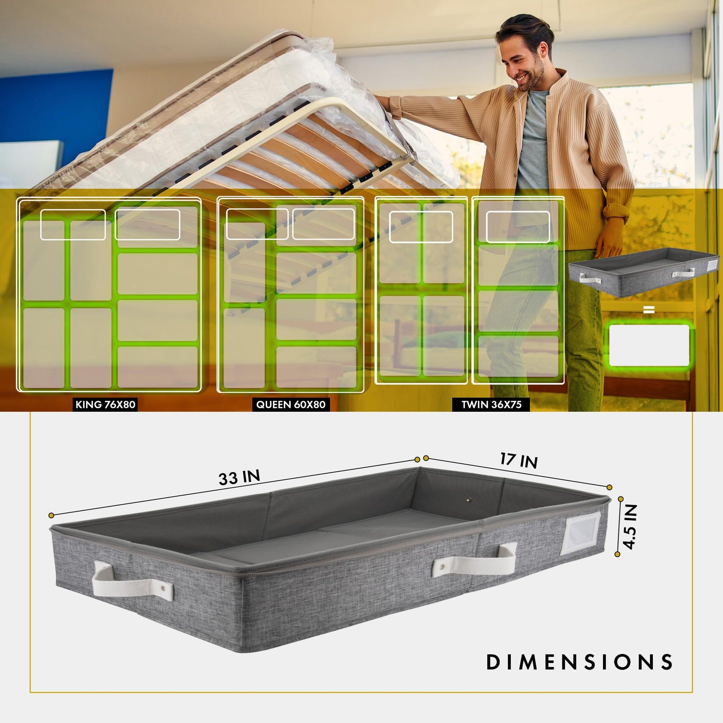 Homelux Theory Low Profile Underbed Storage Boxes, 2 Pack Under Bed Storage Organizer Slim Under Sofa Storage Box with Containers and Lids